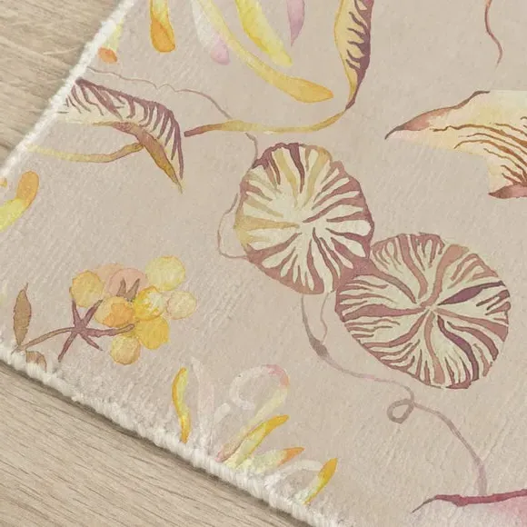 Botanical Rug with Floral Design - Pink, Wool