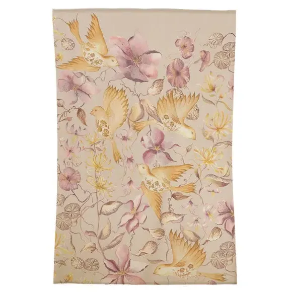 Botanical Rug with Floral Design - Pink, Wool