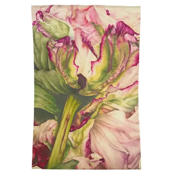 Botanical Rug with Hand-Painted Design - Fuchsia