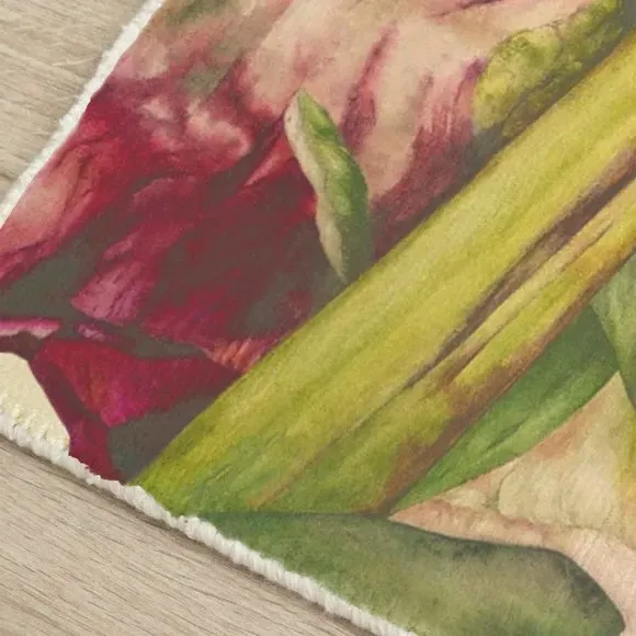 Botanical Rug with Hand-Painted Design - Fuchsia