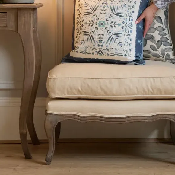 Classic Footstool with Cushion - Stone, Oak