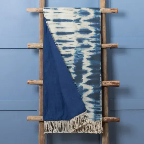 Cotton Throw Blanket Reversible - Blue, Cotton