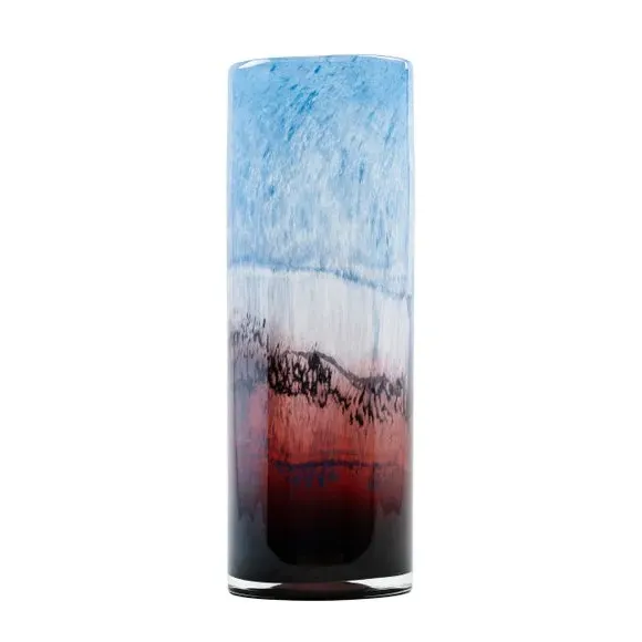 Cylinder Glass Vase Abstract Pattern - Indigo
