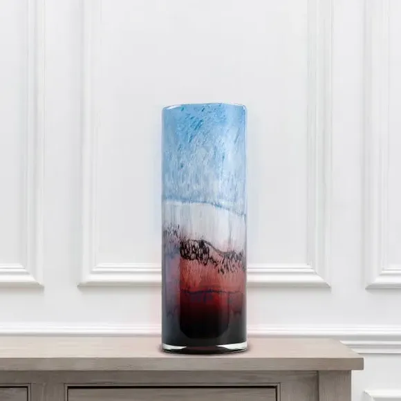 Cylinder Glass Vase Abstract Pattern - Indigo