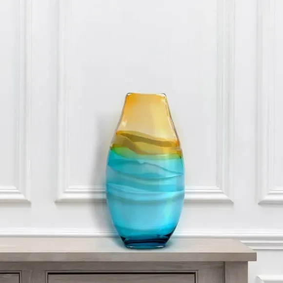 Cylinder Glass Vase - Aqua, Hand Blown Glass