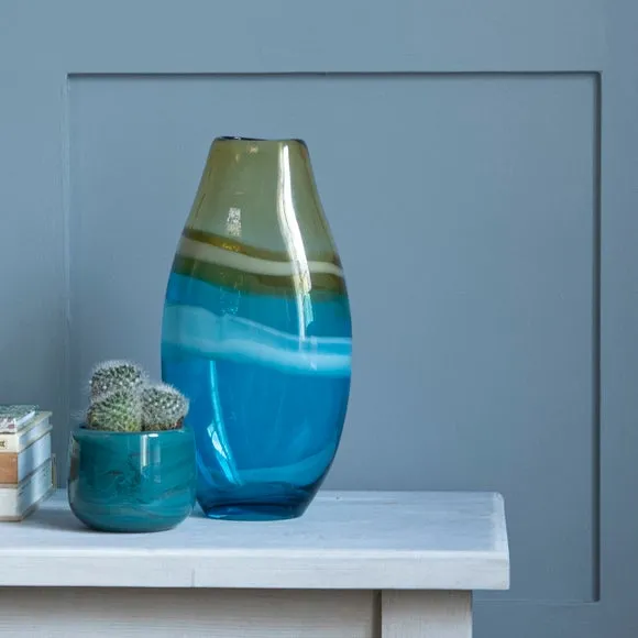 Cylinder Glass Vase - Aqua, Hand Blown Glass image