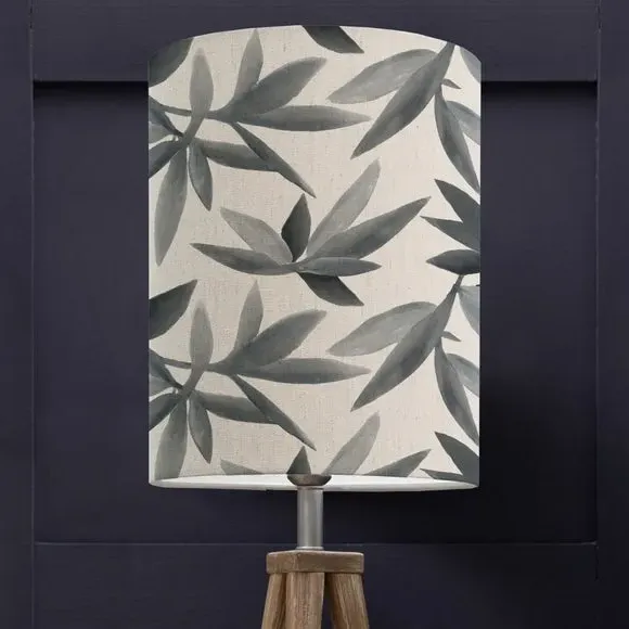 Cylinder Lamp Shade with Floral Print - Blue Grey image