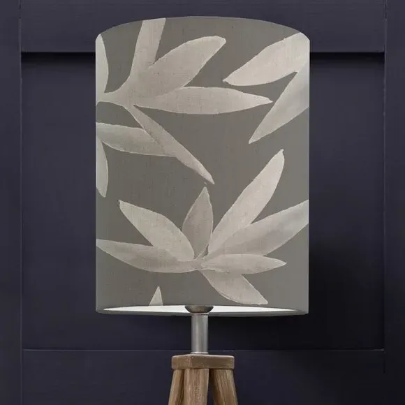 Cylinder Lamp Shade with Floral Print - Grey