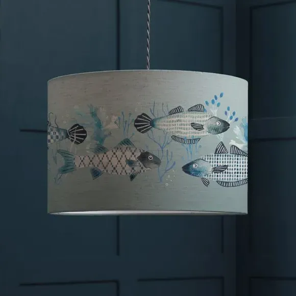 Drum Lamp Shade Animal Print - Seafoam, Woven image