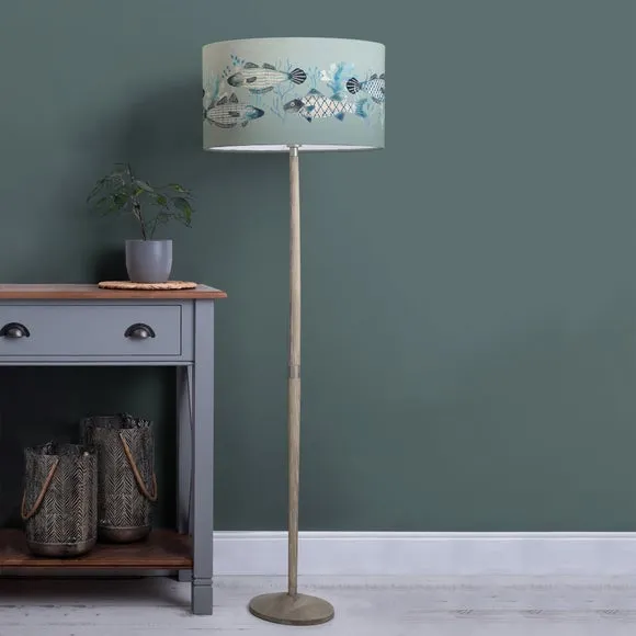 Floor Lamp with Animal Print Shade - Seafoam, Wood image