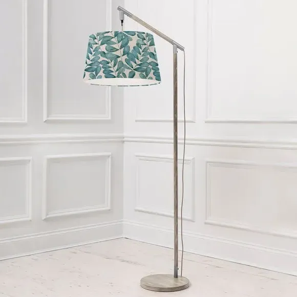 Floor Lamp with Floral Shade - Grey, Wood