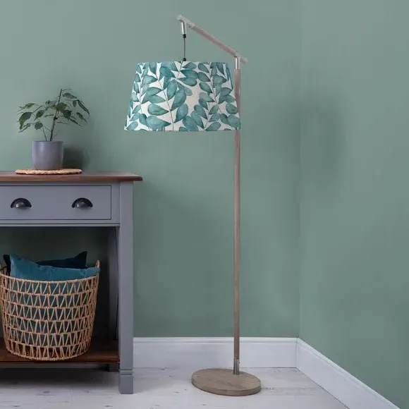 Floor Lamp with Floral Shade - Grey, Wood image