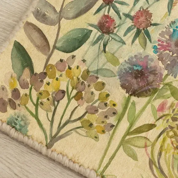 Floral Rug with Digital Print - Blue, Wool