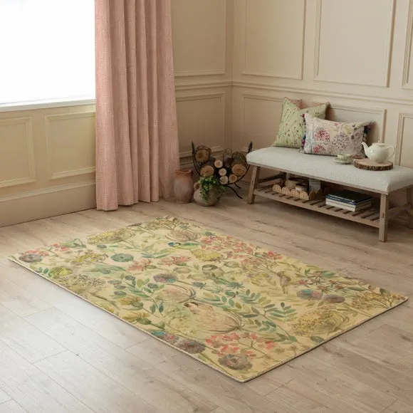 Floral Rug with Digital Print - Blue, Wool