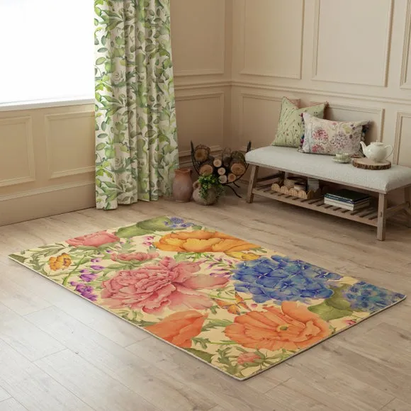 Floral Rug with Thistle Design - Pink, Wool