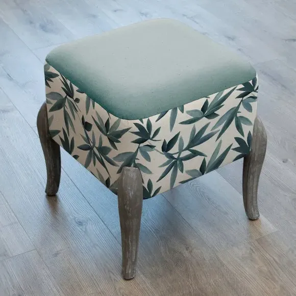 Footstool with Curved Legs - Blue, Wood