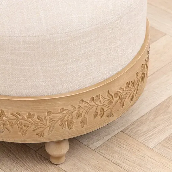 Footstool with Floral Pattern - Oak, Pine Wood