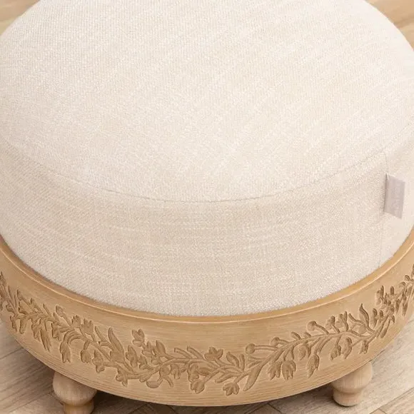 Footstool with Floral Pattern - Oak, Pine Wood