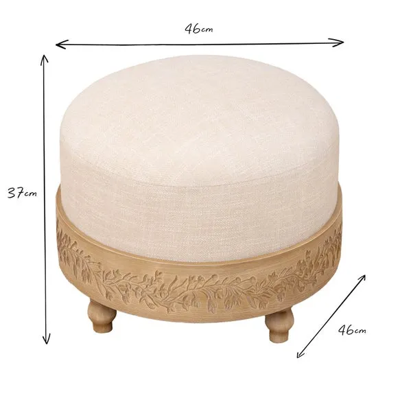 Footstool with Floral Pattern - Oak, Pine Wood