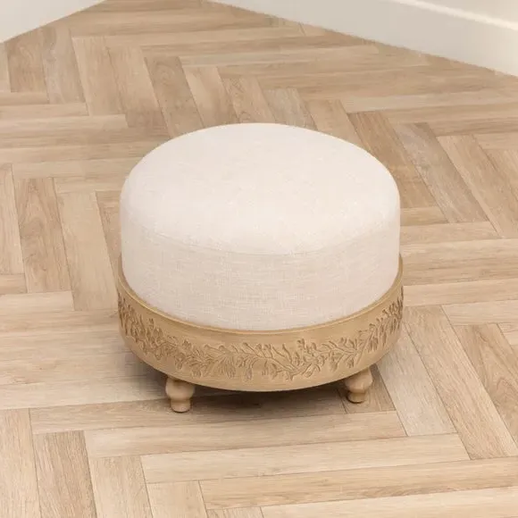 Footstool with Floral Pattern - Oak, Pine Wood