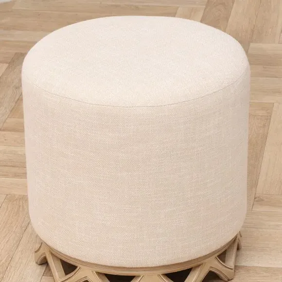 Footstool with Wooden Base - Oak, Fabric