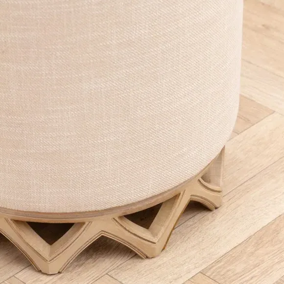 Footstool with Wooden Base - Oak, Fabric