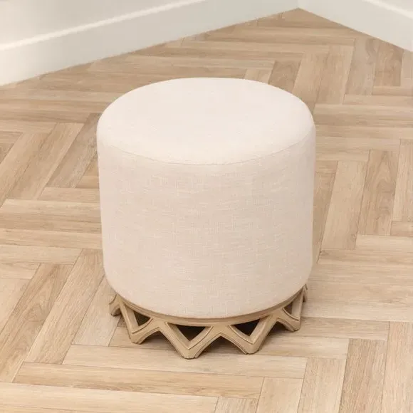 Footstool with Wooden Base - Oak, Fabric image