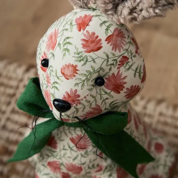 Hare Doorstop with Green Bow - Multicolor, Fabric