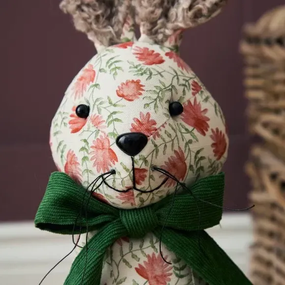 Hare Doorstop with Green Bow - Multicolor, Fabric