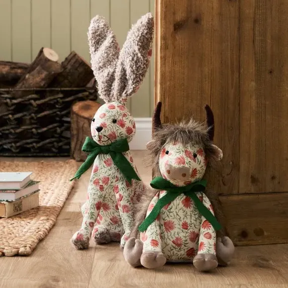 Hare Doorstop with Green Bow - Multicolor, Fabric