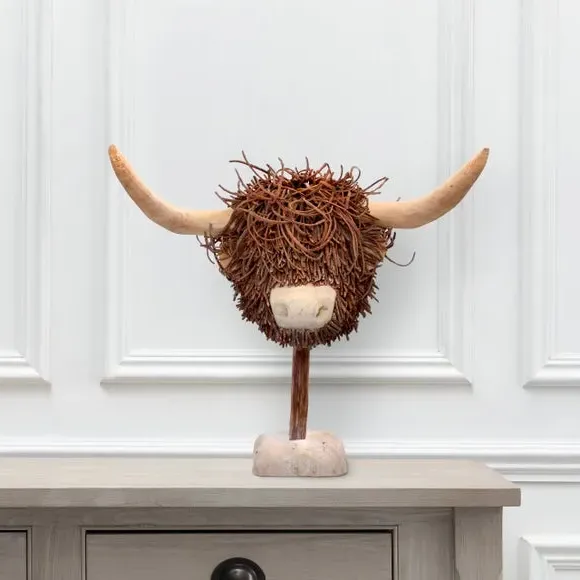 Highland Cow Head Ornament - Brown, Wood