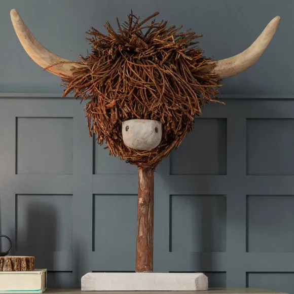 Highland Cow Head Ornament - Brown, Wood image