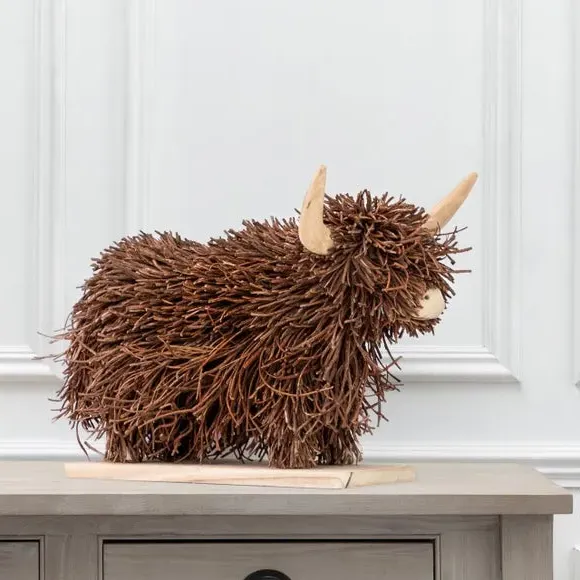 Highland Cow Ornament Freestanding - Brown, Rattan image