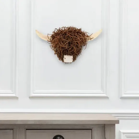 Highland Cow Wall Ornament - Brown, Rattan