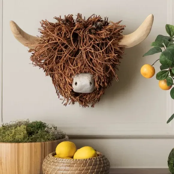 Highland Cow Wall Ornament - Brown, Rattan image