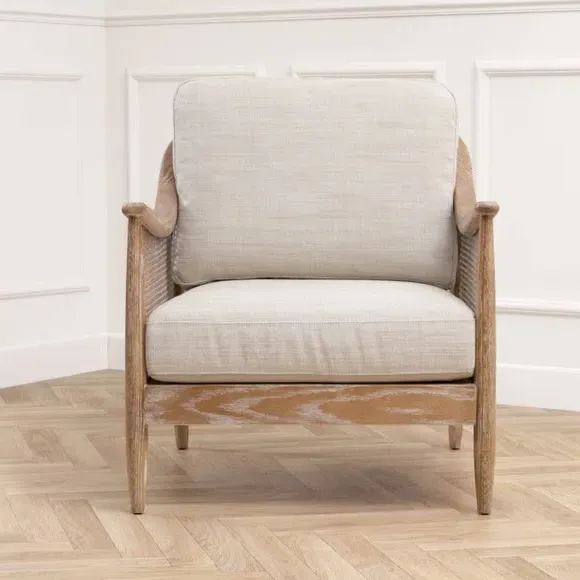 Occasional Armchair - Linen, Rattan Wood