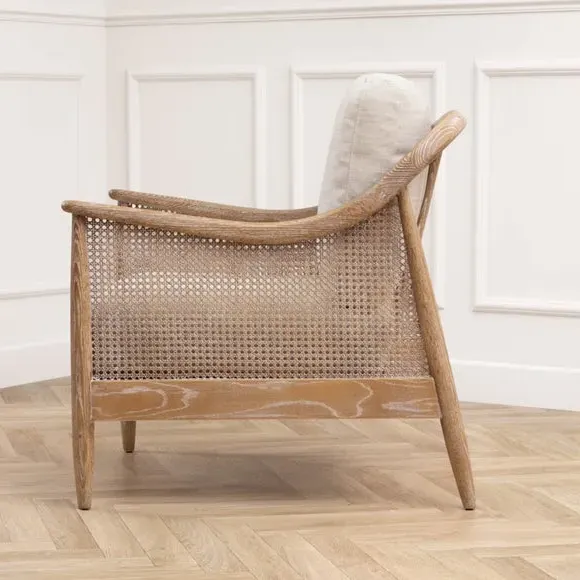 Occasional Armchair - Linen, Rattan Wood