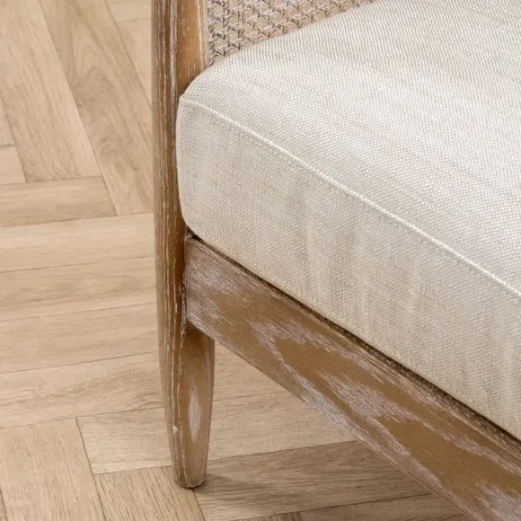 Occasional Armchair - Linen, Rattan Wood