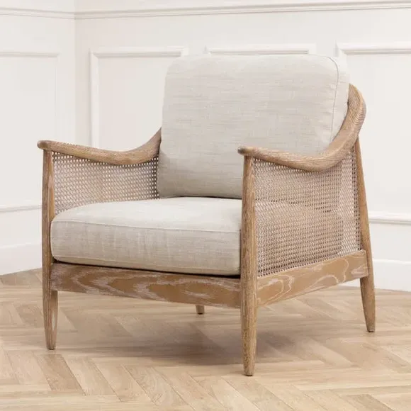 Occasional Armchair - Linen, Rattan Wood image