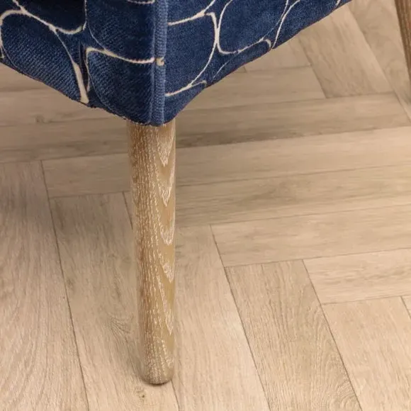 Occasional Armchair with Wooden Base - Blue, Velvet