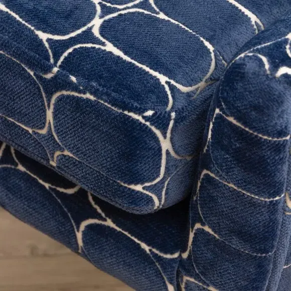 Occasional Armchair with Wooden Base - Blue, Velvet