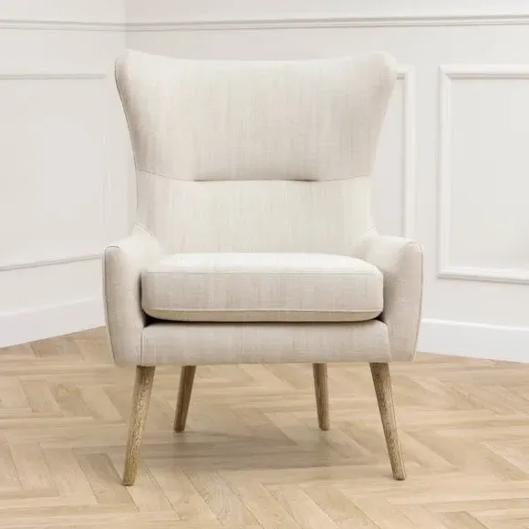 Occasional Armchair with Wooden Base - Cream, Velvet