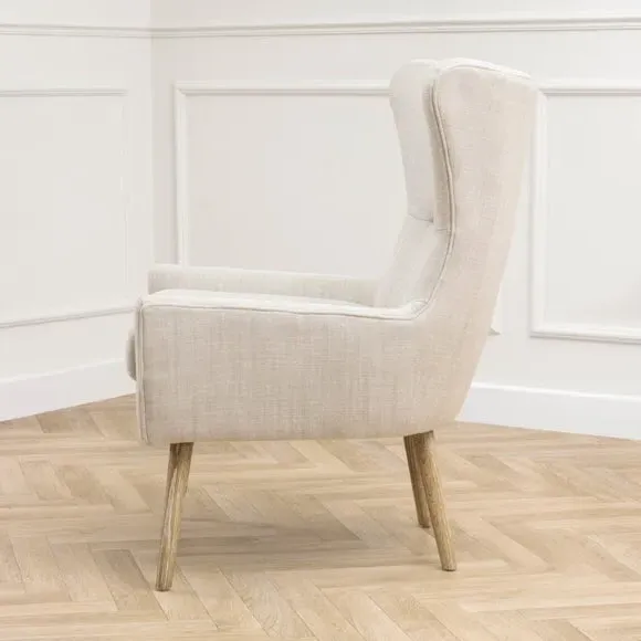 Occasional Armchair with Wooden Base - Cream, Velvet
