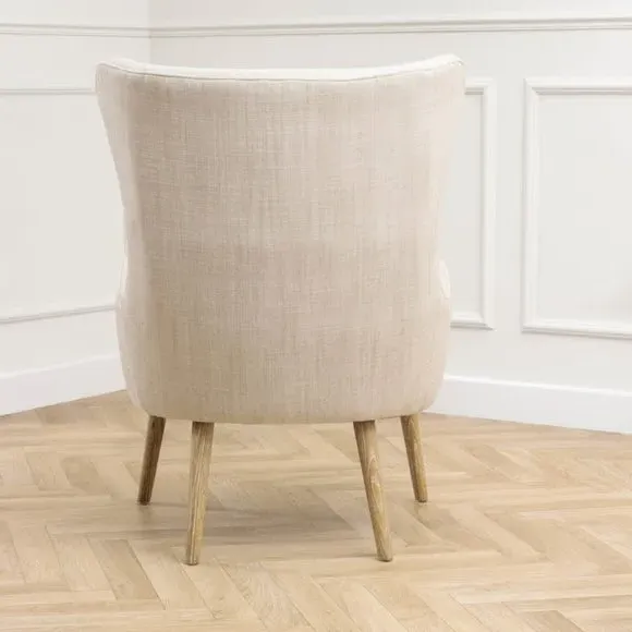 Occasional Armchair with Wooden Base - Cream, Velvet