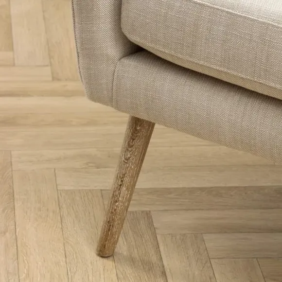 Occasional Armchair with Wooden Base - Cream, Velvet