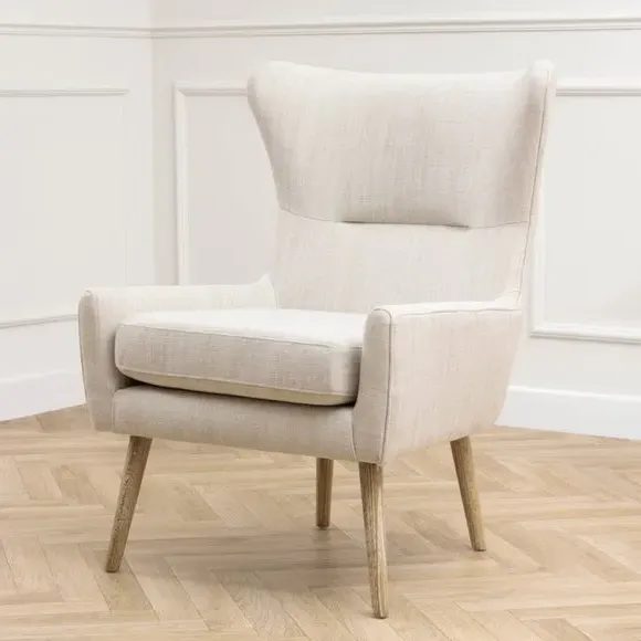 Occasional Armchair with Wooden Base - Cream, Velvet image