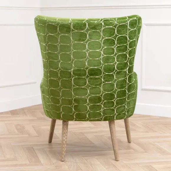 Occasional Armchair with Wooden Base - Green, Velvet
