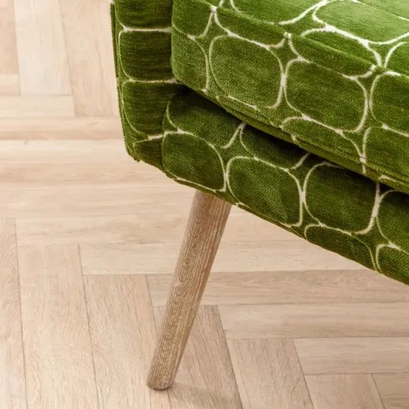Occasional Armchair with Wooden Base - Green, Velvet