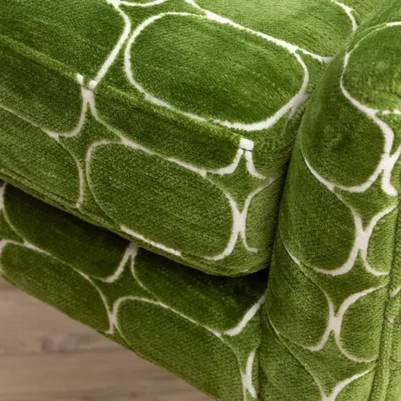 Occasional Armchair with Wooden Base - Green, Velvet