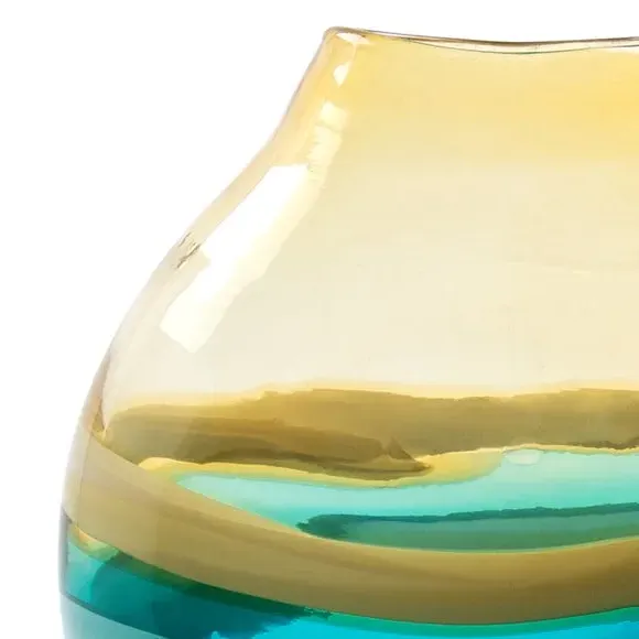 Oval Glass Vase with Abstract Pattern - Aqua